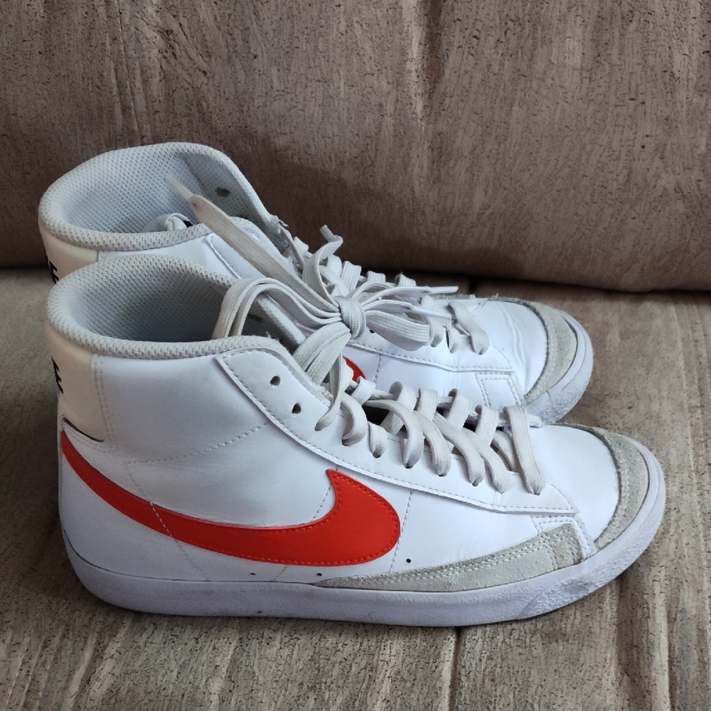 White and Orange High-Top Sneakers Nike